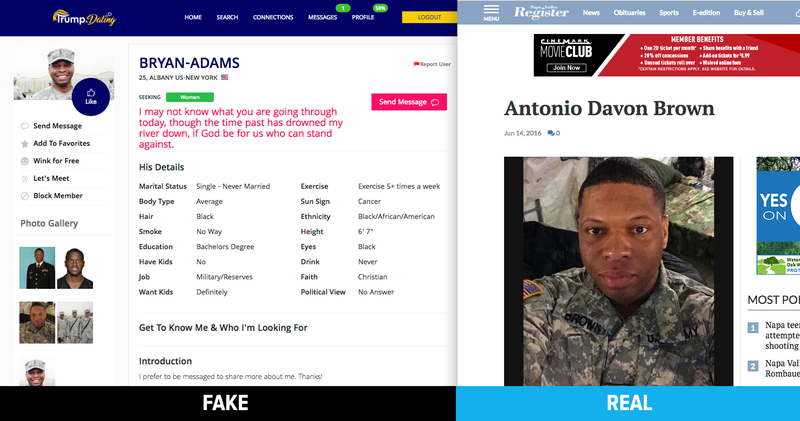 Antonio Davon Brown died two years ago but his military photos are being used on this dating site